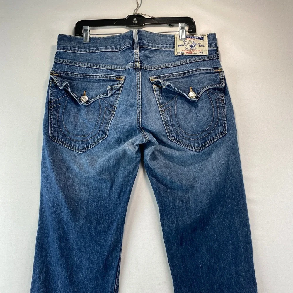 VTG Y2K True Religion Straight Leg Jeans Mens 34 Blue Denim Made in USA 0461